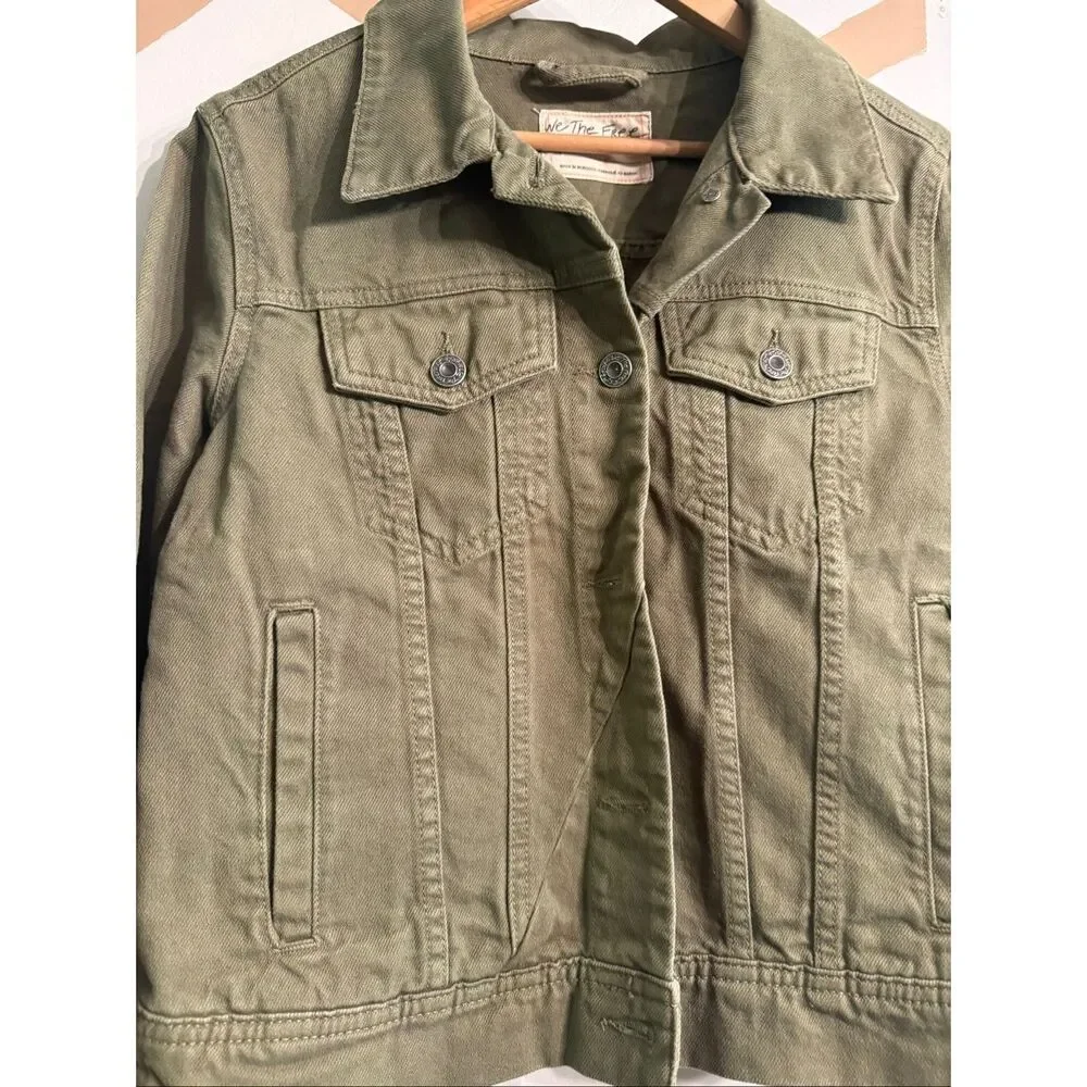 Free People Army Green Willow Rumors Button Front Denim Jacket Size Small NWT - Picture 3 of 4